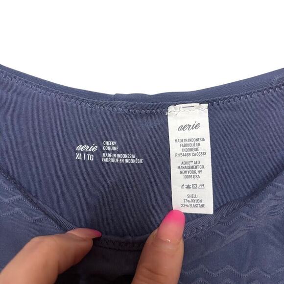 NWT Aerie XL Navy Blue Cheeky Bikini Bottom Wave Texture High Leg Swim - Picture 5 of 7